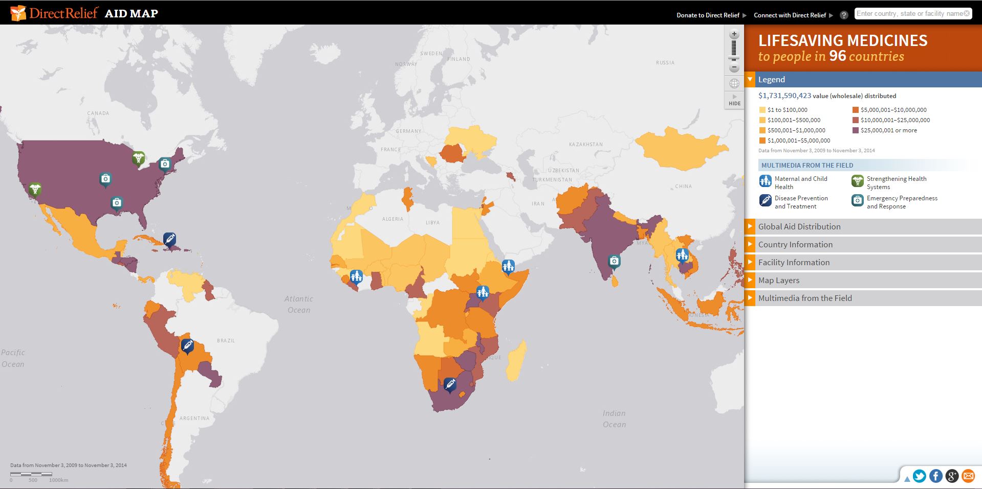 Direct Relief Aid Map