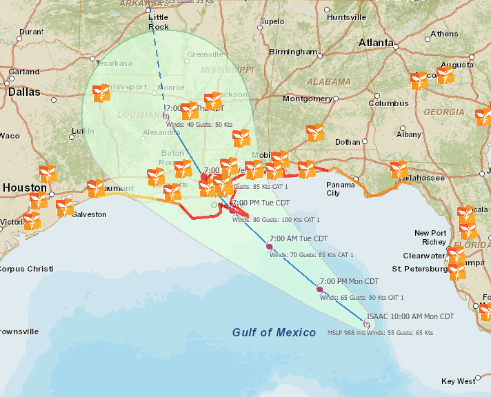 HurricaneIsaacMapAug27 Hurricane Isaac Threatens New Orleans and the Gulf Coast