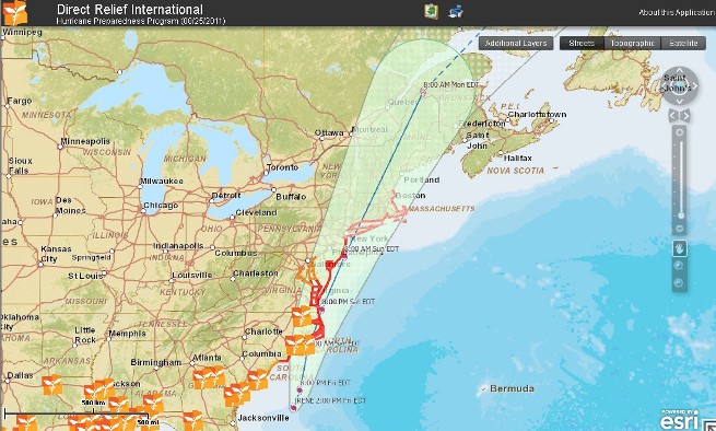 Hurricane Irene on Direct Relief's Interactive Hurricane Map