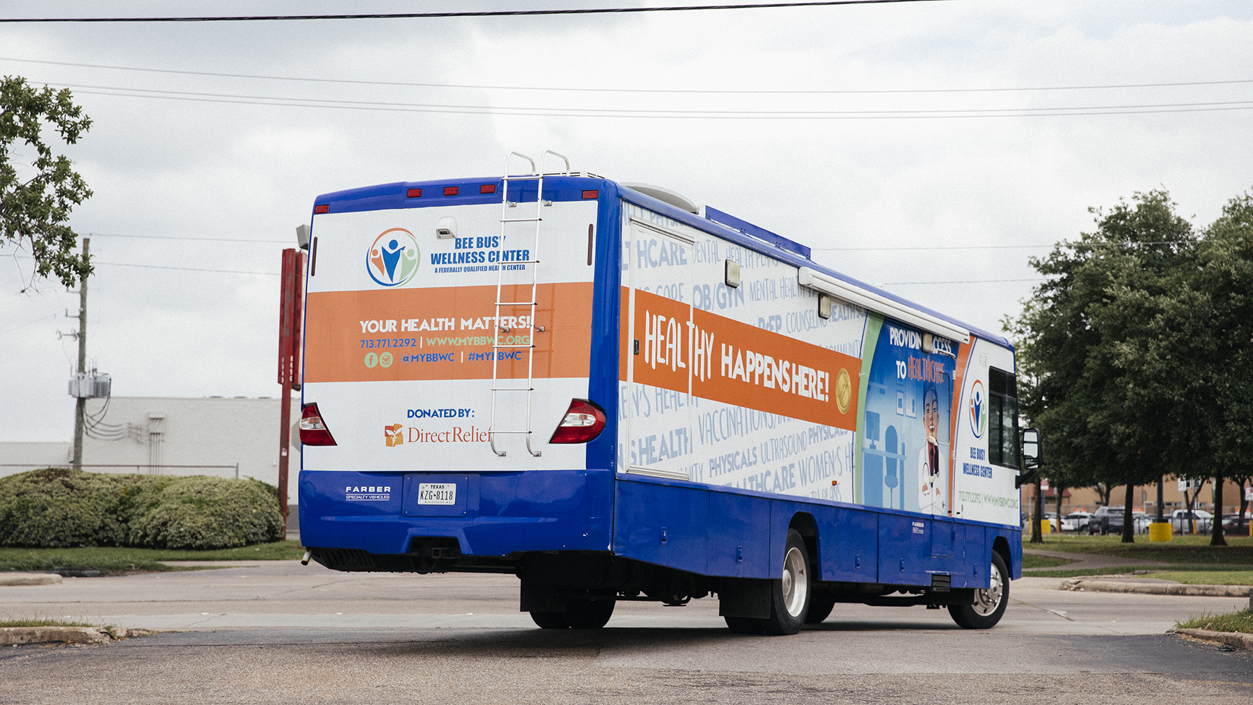 Busy Bee Wellness Center's mobile unit on the move. Direct Relief provided the Federally Qualified Health Center, based in Houston, with funding for a new unit after Hurricane Harvey. (Photo by Donnie Hedden for Direct Relief)