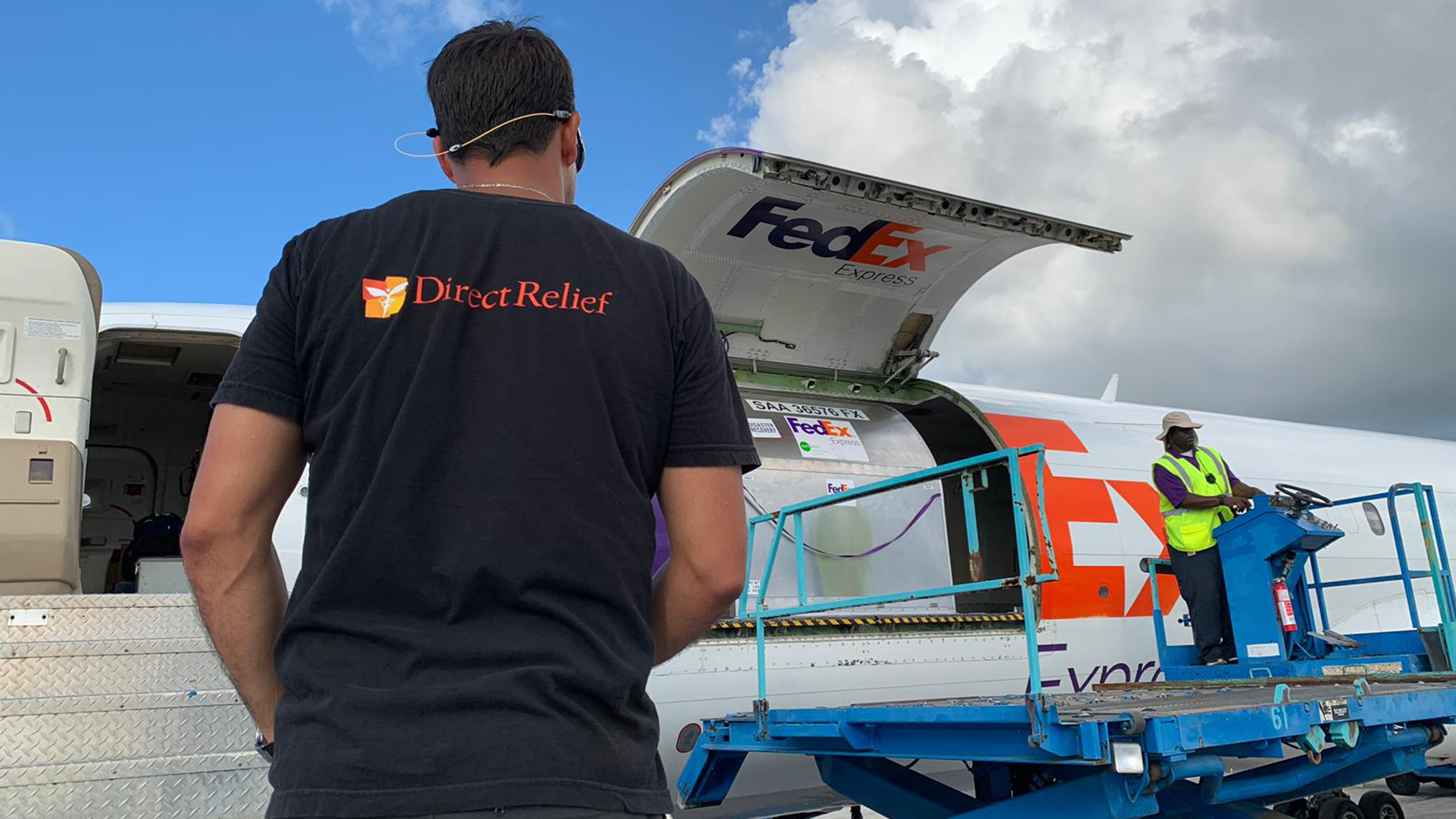 A shipment of more than 14,000 pounds of medical aid are unloaded in Nassau on Monday. (Dan Hovey/Direct Relief)