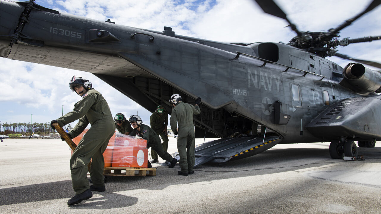 Medical aid arrives via helicopter in the Bahamas