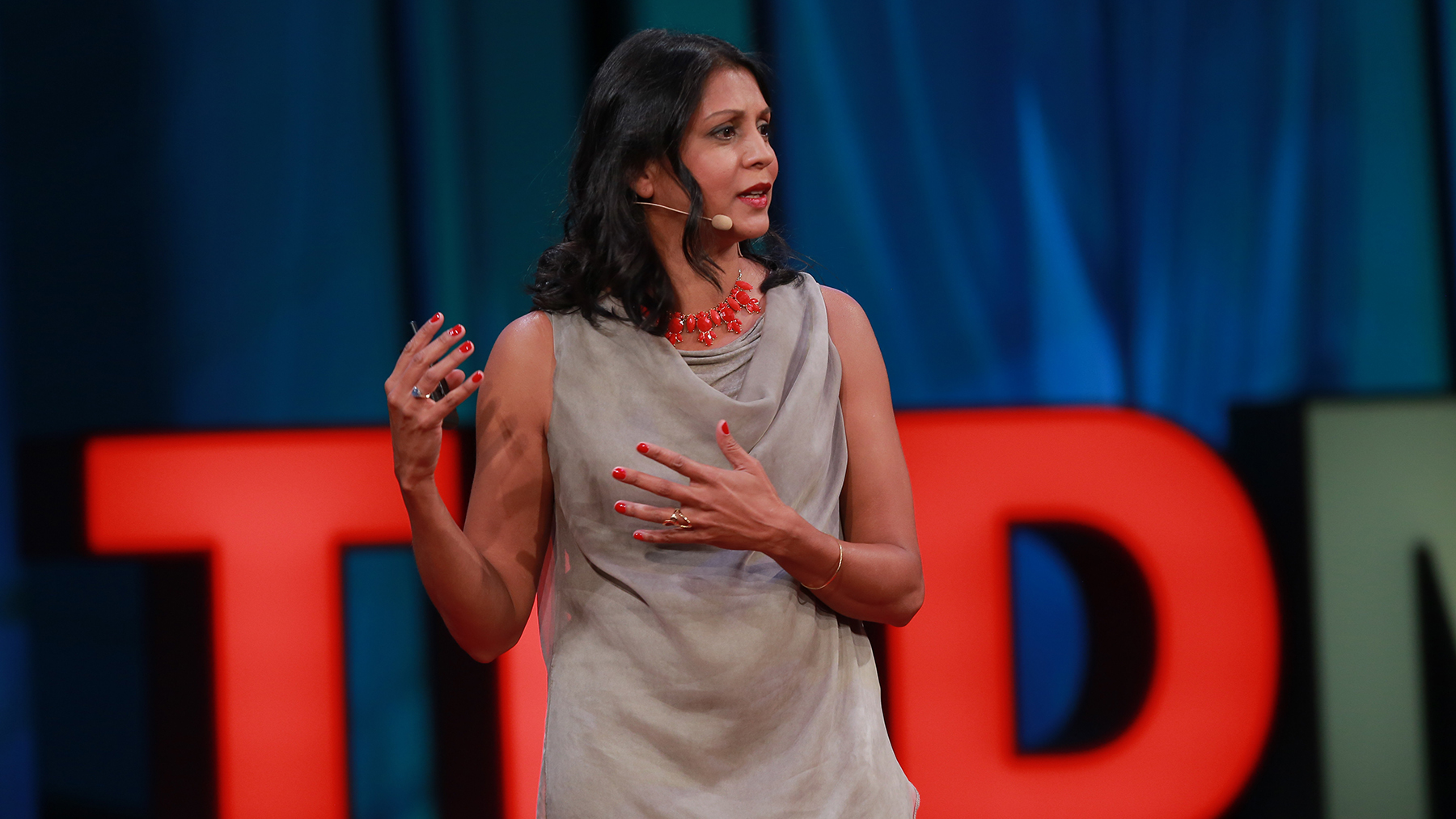 Sonia Shah delivering a TEDMED talk. (Photo courtesy of Sonia Shah)