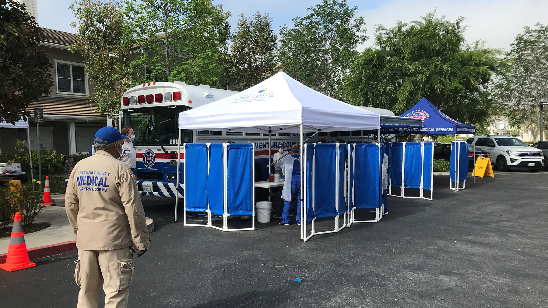 Members of the Ventura County Medical Reserve Corps work at a tent station during the Covid-19 pandemic. (Photo courtesy of the Ventura County Emergency Medical Services Agency)