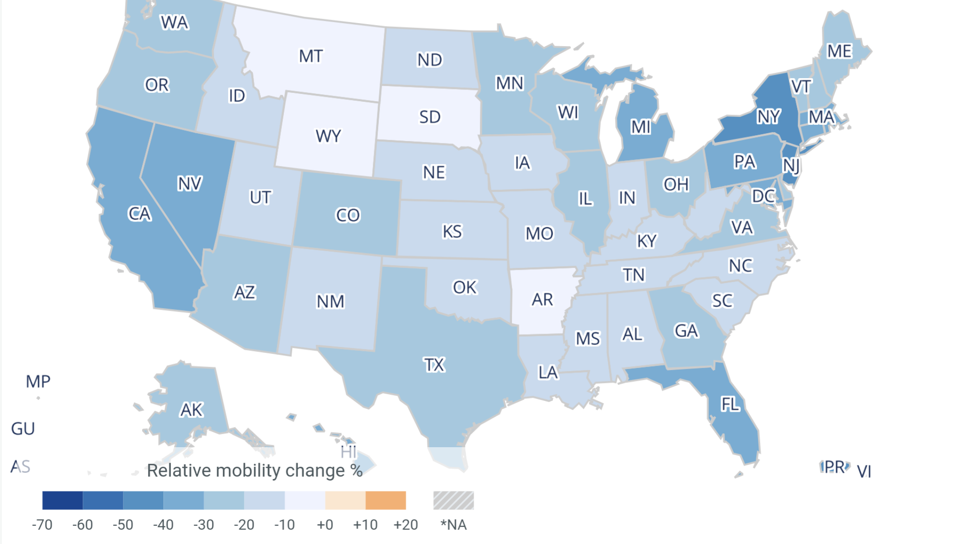 The population map is a result of a collaboration between Facebook Data for Good and COVID-19 Mobility Data Network, of which Direct Relief is a founding member.