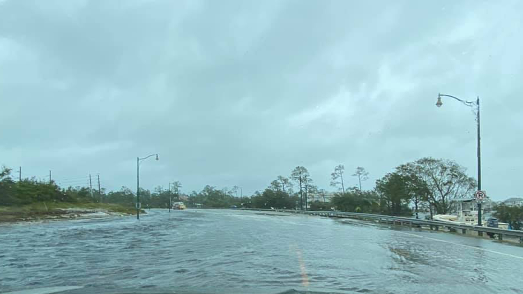 A flooded road in Baldwin County, Alabama. (Photo courtesy of Baldwin County Emergency Management Agency)