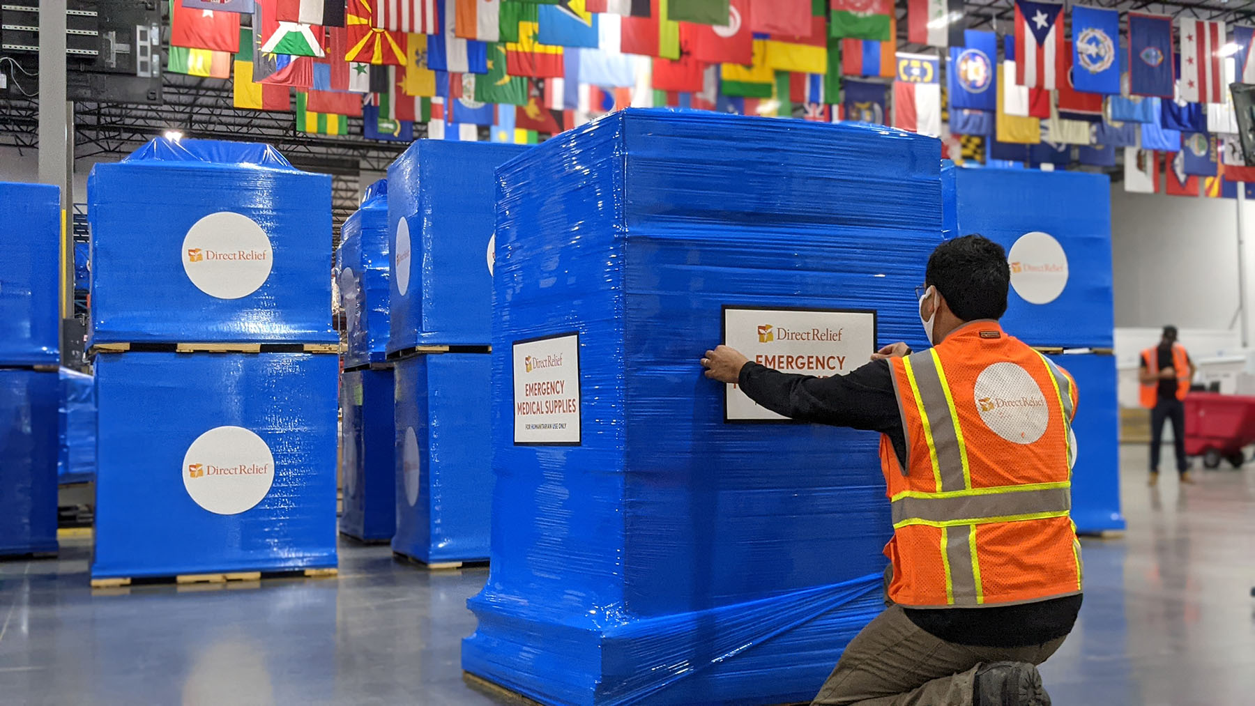 Emergency medical supplies, including 200 oxygen concentrators, are prepped for shipment on Jan. 12, 2021, at Direct Relief's warehouse. The shipment was delivered to Lancaster, California, where health facilities are working to care for an influx of Covid-19 patients. (Tony Morain/Direct Relief)