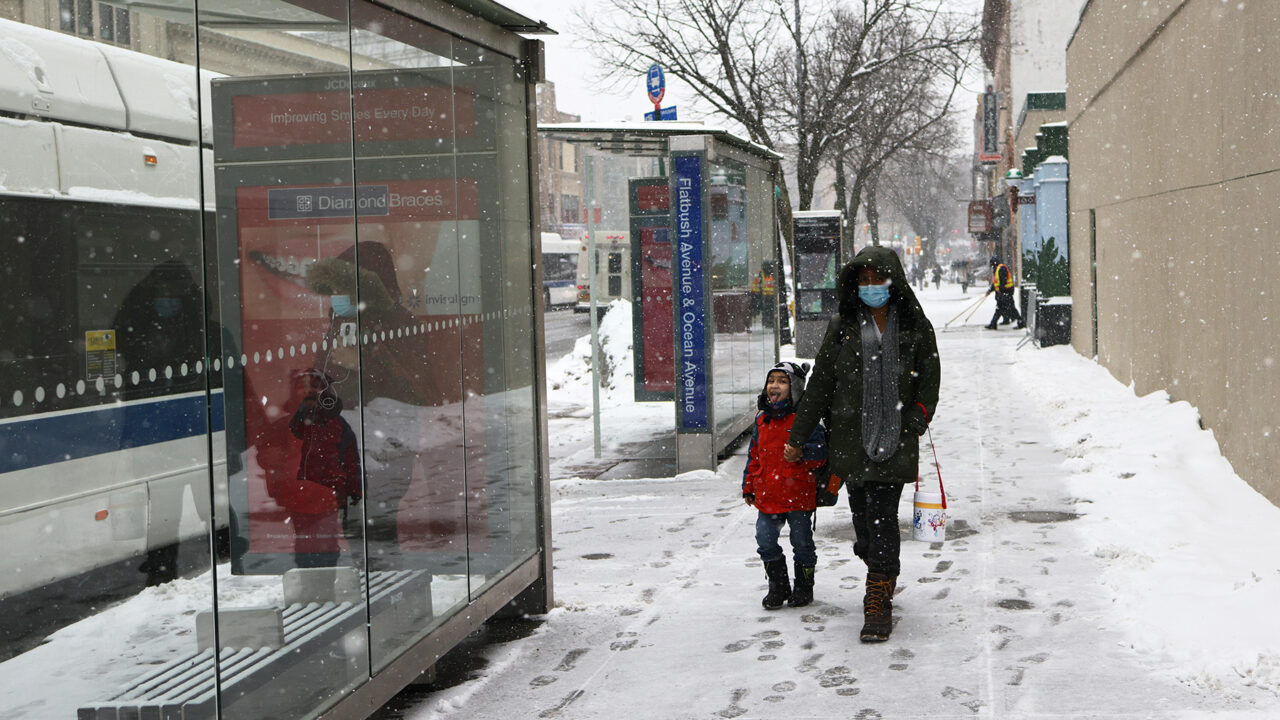 Snow falls in New York City Thursday as the National Weather Service issued a winter weather advisory starting at Thursday at 4 a.m. until Friday at 7 p.m. with up to 8 inches of snow expected in parts of New York City.  Sweeping winter storms are impacting much of the U.S. (Photo by Michael M. Santiago/Getty Images)