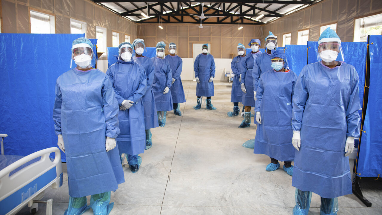 Haiti's St. Boniface Hospital staff members in full PPE. (Photo by Nadia Todres for St. Boniface Hospital)