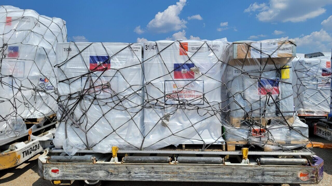 Pallets of emergency medical aid from Direct Relief are staged at the FedEx facility in Memphis, Tennessee, for Haiti. (Photo: FedEx)