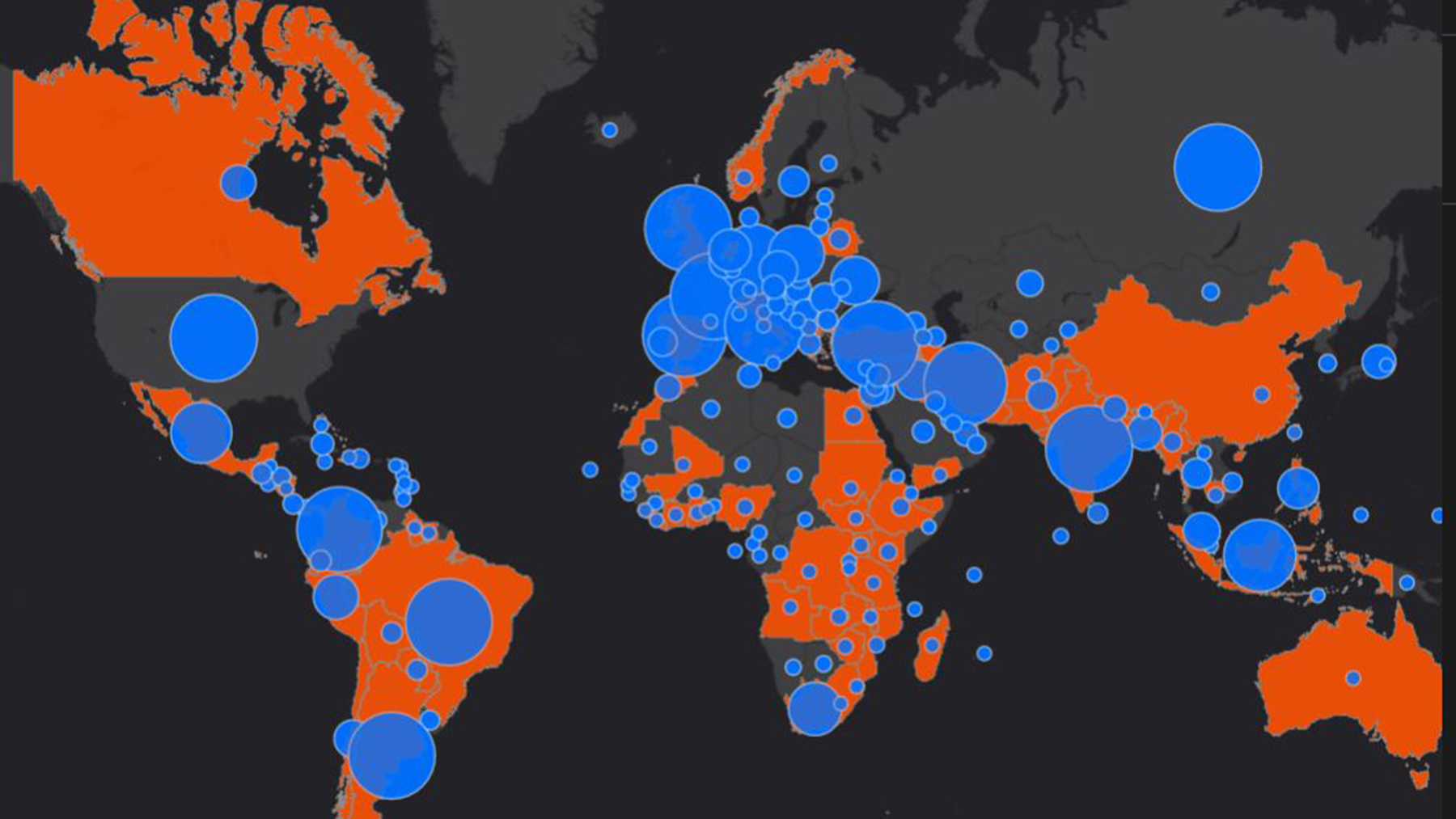 A view of clusters of Covid-19 cases. (Direct Relief image)