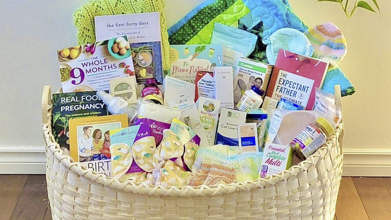 A baby basket created by the Onkwehon:we Midwives Collective, using traditional Mohawk basketweaving techniques. (Photo courtesy of the Onkwehon:we Midwives Collective)